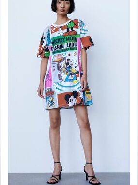 Zara Disney,Mickey Mouse Graphic T-Shirt/ Dress,vintage print,Multicolor, size S